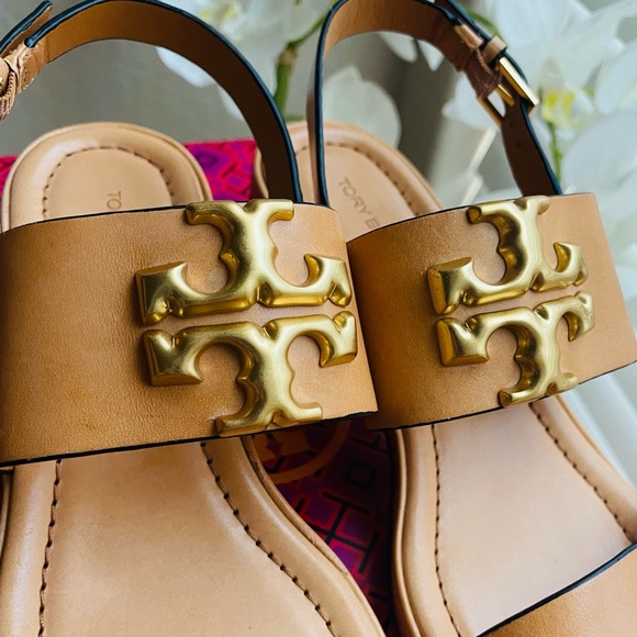 NEW Tory Burch Eleanor Heel Sandal Nevada Crust- Vachetta - Picture 4 of 9